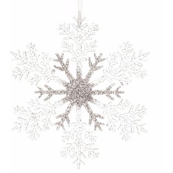 Kerstboomdecoratie hanger sneeuwvlok zilveren glitters 21 cm - Kersthangers