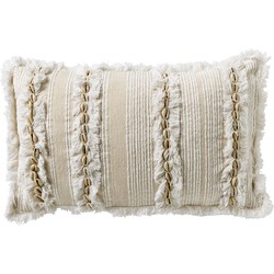 Dutch Decor SORA - Kussenhoes 30x50 cm - met flosjes en schelpen - Natural - beige en wit - Dutch Decor