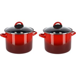 Kookpan/soeppan - Set van 2x stuks - rood - RVS - glazen deksel - 23 cm - 5,8 liter - pannen - Kookpannen