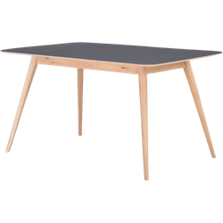 Stafa table houten eettafel whitewash - met linoleum tafelblad nero - 180 x 90 cm