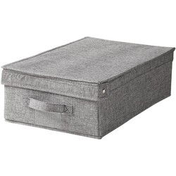 Opvouwbare opbergdoos met deksel van stof in linnenlook grijs - L48 cm