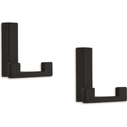 Luxe kapstokhaken met dubbele haak - 4x - zwart - 4 x 6 cm - metaal - Kapstokhaken