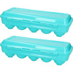 Eierdoos - 2x - koelkast organizer eierhouder - 10 eieren - blauw - kunststof - 27 x 12,5 cm - Vershoudbakjes