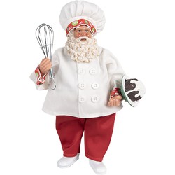 Clayre & Eef Kerstdecoratie Beeld Kerstman 27 cm Wit Rood Kunststof