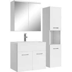 Badplaats Badkamermeubel Set Montreal 60 cm - Wit Hoogglans - Badmeubel met spiegelkast en zijkast