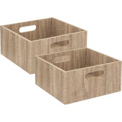 Set van 2x stuks opbergmand/kastmand 14 liter bruin/naturel van hout 31 x 31 x 15 cm - Opbergmanden