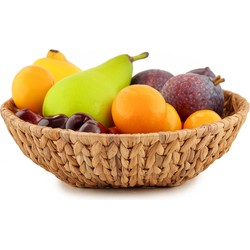 Kinvara Fruitschaal/fruitmand Rattan - gevlochten riet - D34 x H9 cm - naturel - rond - Fruitschalen