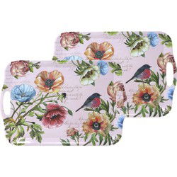 Concorde Dienblad/serveer tray - 2x - bloemenmotief - roze - kunststof - 42 x 29 cm - Dienbladen