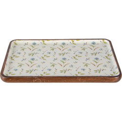 Clayre & Eef Serveerschaal Wit Blauw Hout Bloemen