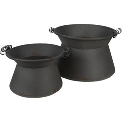 Clayre & Eef Bloempot Set van 2  Ø 28 Ø 22 cm Grijs Ijzer Rond Plantenpot