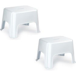 Plasticforte Keukenkrukje/opstapje - 2x stuks - 40 x 30 x 28 cm - wit - Huishoudkrukjes