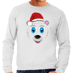 Bellatio Decorations foute kersttrui/sweater heren - IJsbeer gezicht - lichtgrijs - Merry Christmas XL - kerst truien
