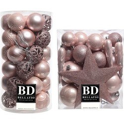 70x stuks kunststof kerstballen met ster piek lichtroze (blush pink) mix - Kerstbal