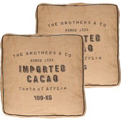 Atmosphera Vloerkussen Cacao - 2x - Jute - beige - 40 x 40 x 12 cm - vierkant - extra dik -zitkussen - Vloerkussens