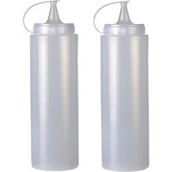 Urban Living Doseerfles/sausfles - 2x - kunststof - met schenktuit - 700 ml - 21 cm - Garneergerei