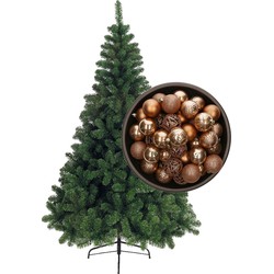 Bellatio Decorations kunst kerstboom 150 cm met kerstballen camel bruin - Kunstkerstboom
