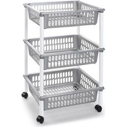 Plasticforte keukentrolley op wieltjes - 3 laags - zilver - kunststof - Opberg trolley