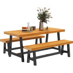 Tuintafelset voor 4 Personen met houten tafelblad - Zwart/Bruin