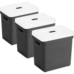 Set van 3x opbergboxen/opbergmanden zwart van 25 liter kunststof met transparante deksel - Opbergbox