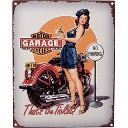 Clayre & Eef Tekstbord  20x25 cm Grijs Ijzer Motor Motor Cycles Garage Wandbord