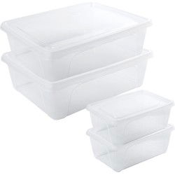 4x Voedsel plastic bewaarbakjes hoog/diep 0,5 en laag 2,5 liter transparant - Vershoudbakjes