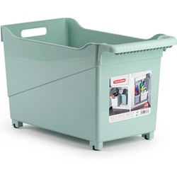 Kunststof trolley pastel groen op wieltjes L45 x B24 x H27 cm - Opberg trolley