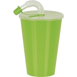 Juypal Drinkbeker met deksel en rietje - groen - kunststof - 450 ml - 12 x 9 cm - Drinkbekers