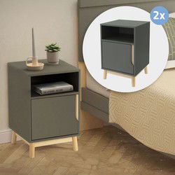 Modern nachtkastje set van 2 mat groen 62x40 cm met 2 vakken gemaakt van MDF & grenenhout Bijzettafel ML design