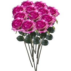 12 x Kunstbloemen steelbloem paars/roze roos Simone 45 cm - Kunstbloemen