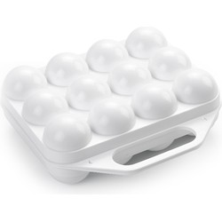 Eierdoos - koelkast organizer eierhouder - 12 eieren - wit - kunststof - 20 x 19 cm - Vershoudbakjes
