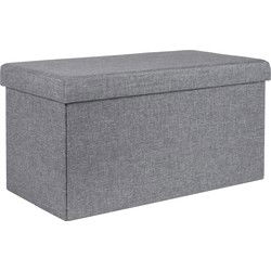 HI poef/hocker/opbergbox - grijs - polyester/mdf - 76 x 38 cm - opvouwbaar - Poefs