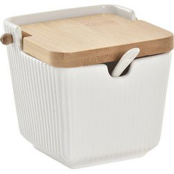 Items luxe Suikerpot Porselein/bamboe - wit - 9 x 10 cm - dispenser - Suikerstrooiers