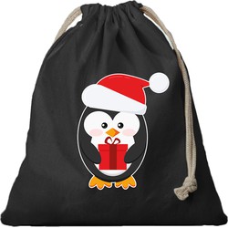 2x Kerst cadeauzak zwart Pinguin met koord voor als cadeauverpakking - cadeauverpakking kerst