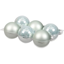 6x stuks glazen kerstballen mintgroen (oyster grey) 8 cm mat/glans - Kerstbal