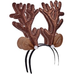 2x stuks kerst diadeems/haarbanden rendier gewei bruin 28 cm - Verkleedattributen