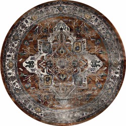 Tapijtenloods Picasso Castana Vintage Rond Vloerkleed Terra / Multi Laagpolig- 160 CM ROND