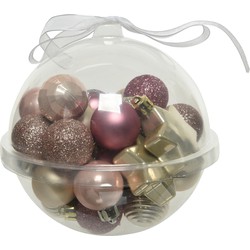 Decoris Kerstballen - 30x st - kunststof - roze-champagne - 3 cm - Kerstbal