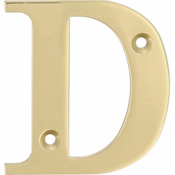 AMIG Huisnummer/letter D - massief messing - 5cm - incl. bijpassende schroeven - gepolijst - goudkleur - Huisnummers