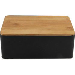 Opbergblik - zwart met bamboe deksel - 1,7L - 19 x 13 cm - bewaarblik - Voorraadblikken