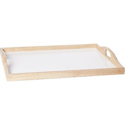 Dienblad - hout - wit met bruin - 43 x 33 cm - Serveerbladen - Dienbladen