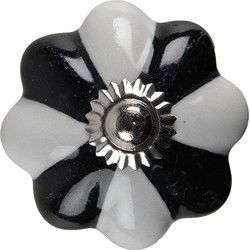 Clayre & Eef Deurknop  Ø 4 cm Zwart Wit Keramiek Meubelknop