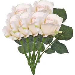 6x Kunst rozen zalm wit 30 cm kunstbloemen - Kunstbloemen