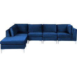 EVJA - Hoekbank met ottomaan 5-zits - Marineblauw - Rechts - Fluweel