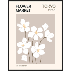 Any Image Print 'Flower Market Tokyo' - Schilderij - Wanddecoratie - Inclusief beukenhouten lijst - Poster - 73x93cm - Zwarte lijst met Passe Partout