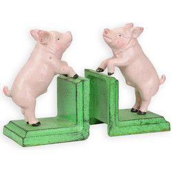 A PAIR OF CAST IRON PIG BOOKENDS
