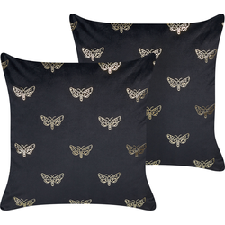 YUZURI - Sierkussen set van 2 - Zwart - 45 x 45 cm - Fluweel