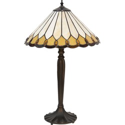 LumiLamp Tiffany Tafellamp  Ø 40x62 cm  Wit Beige Glas Tiffany Bureaulamp