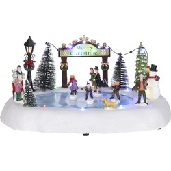 LuVille Kerstdorp Miniatuur Schaatsen op de Vijver - L32 x B25 x H15 cm