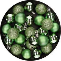 28x stuks kleine kunststof kerstballen groen 3 cm - Kerstbal