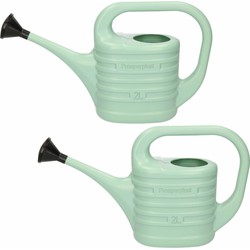 Set van 2x stuks mintgroene kunststof bloemen/planten gieters met broeskop/sproeikop 2 liter - Gieters